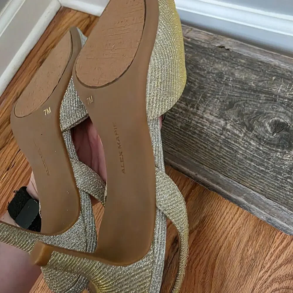 Alex Marie Gold Silver Metallic Rhinestone Slingback Heels Women's Size 7M